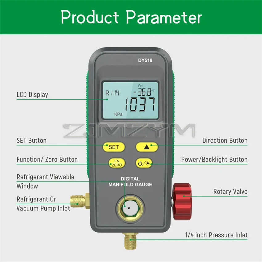 Medidor de vacío de refrigerante, manómetro electrónico de temperatura de presión, probador de colector Digital para aire acondicionado de coche