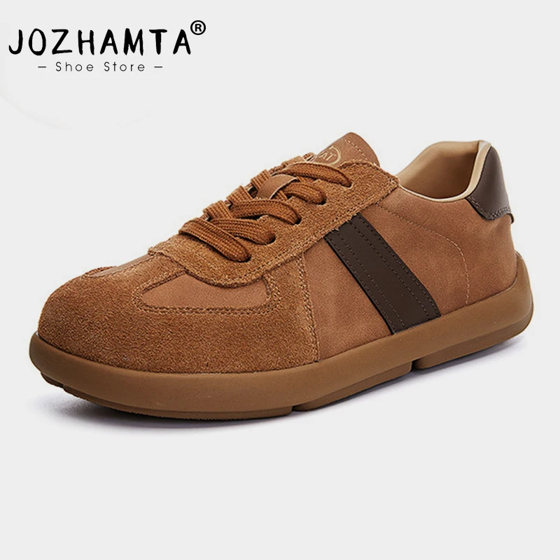 JOZHAMTA Size 35-40 Casual Flats Sneakers For Women Lace-Up Low Heels Platform Shoes 2025 Retro Breath Tennis Athletic Shoes