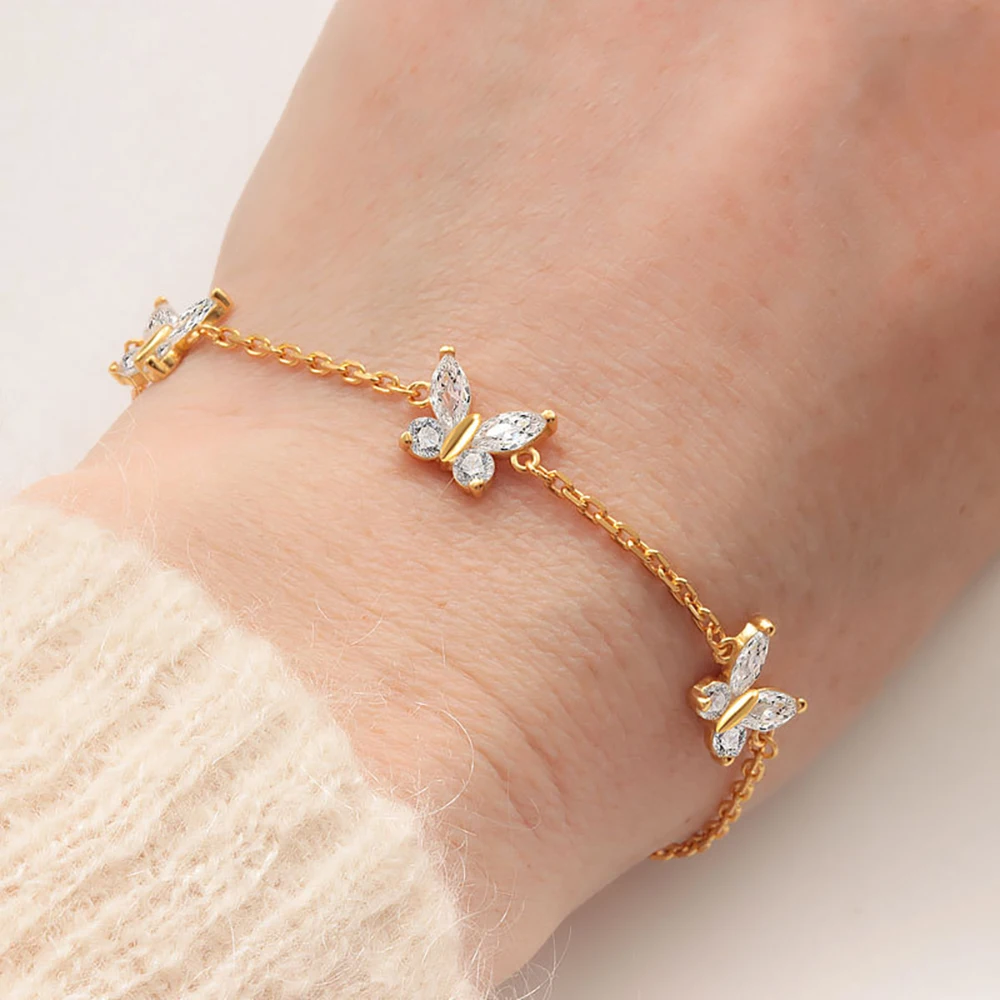 

MUXIFC S925 Sterling Silver Butterfly 5A Zircon Bracelet Sparkling CZ Zircon Hand Chain Braceletes Women Adjustable Fine Jewelry