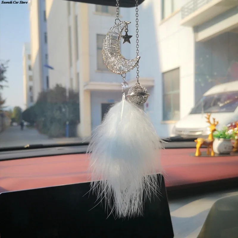 Ins simple palace feather moon feather pendant car hanging creative antique hollow silver feather car pendant