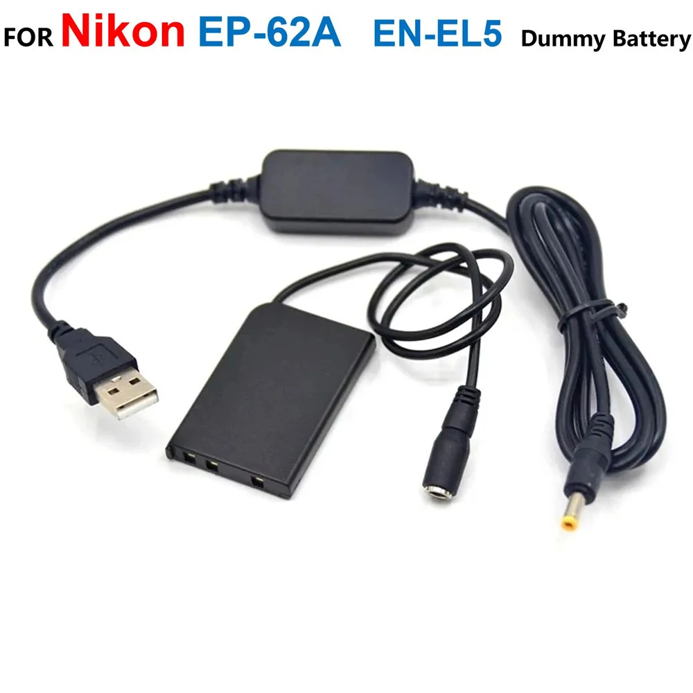 

EP-62A DC Coupler Adapter EN-EL5 Dummy Battery+5V USB Power Cable For Nikon Coolpix P3 P4 S10 P80 P90 P100 P500 P510 P5200 P6100