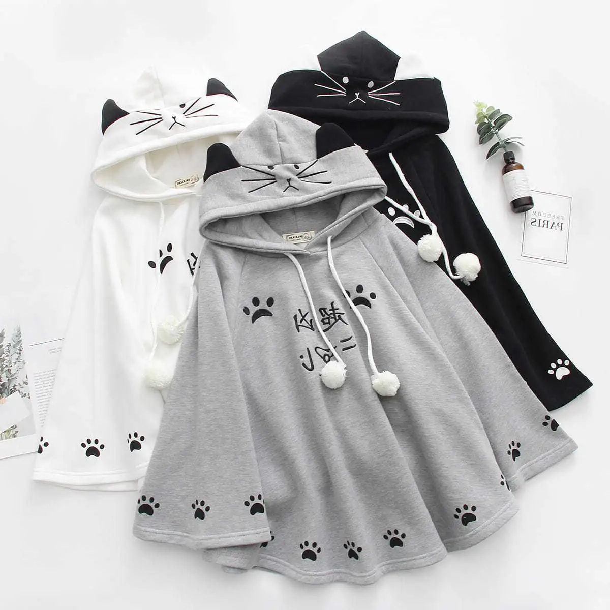 

Plus Size Autumn/winter Print Cat Mantle Loose Fit Hood Girl Student Top Hoodie Cloak Women's Sweatshirt Hooded Coat Pullover