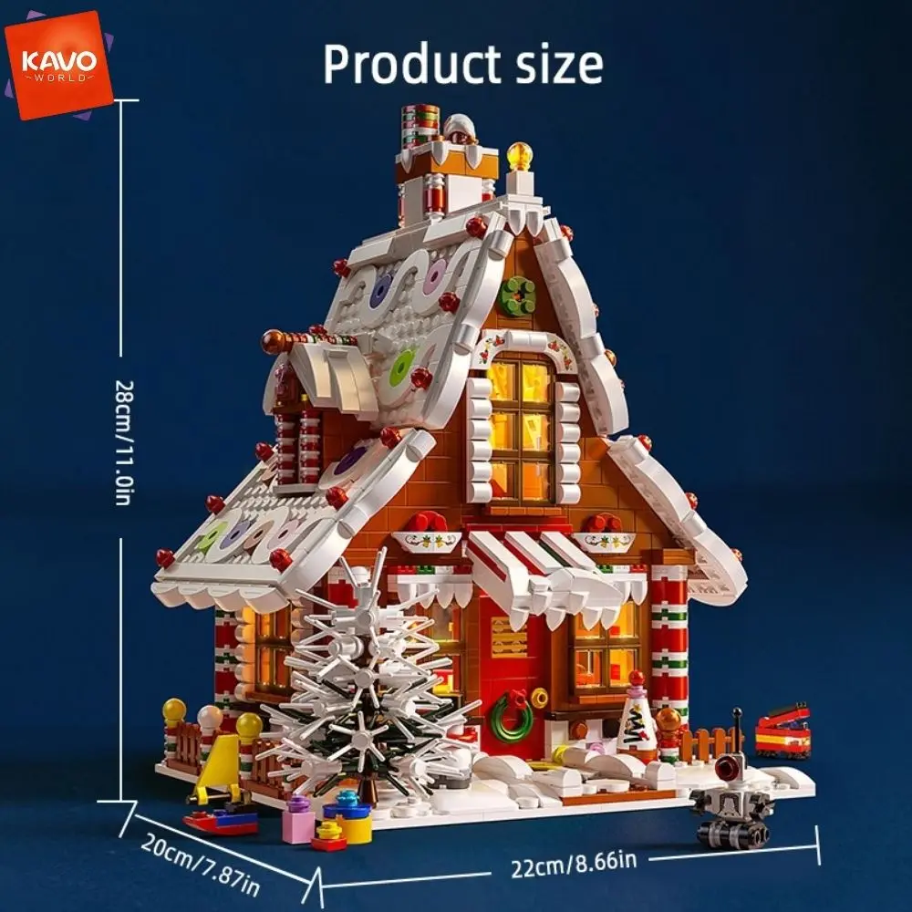 KAVOWORLD 1614PCS Christmas Gingerbread House Building Blocks Set with LED Lights Festive Winter Holiday Construction Toy Interior Architecture Model Kit Educational Construction Toy Family Activity Gift for Kids Home Decor for Party New Year Celebration