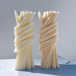 Geometric Pillar Candle Mold Abstract Silicone Mould Decorative Striped Soy Wax Mold
