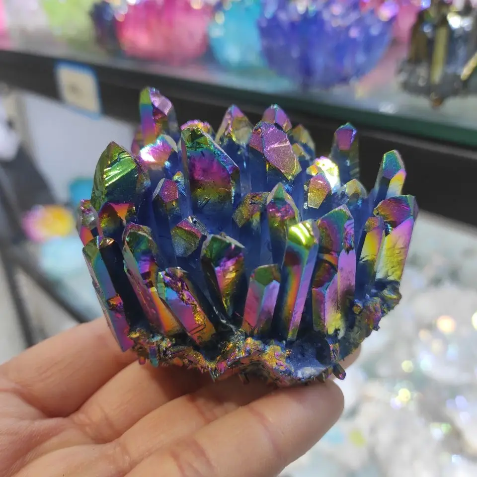 200-300g Natural Crystal Cluster Beautiful Rainbows Electroplating Colorful Quartz Stones Aquarium Decoration Home Decor Items