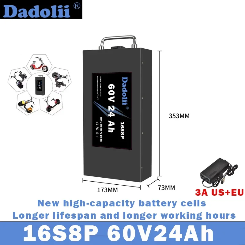 

Harley Citycoco 60V12Ah-24Ah электрический мотоцикл водонепроницаемый литиевый аккумулятор 18650, подходит для аккумулятора электрического скутера Citycoco