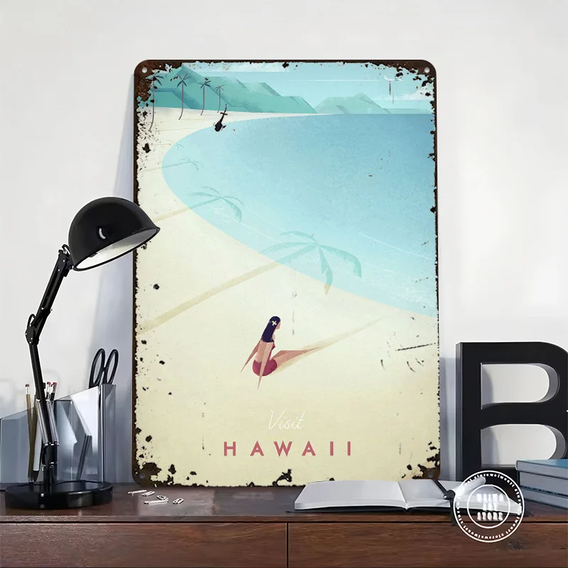 Hawaii Printed Poster Customized Retro Wall Art Vintage Metal Tin Signs for Bedroom Decorations Gaming Decoration Room House