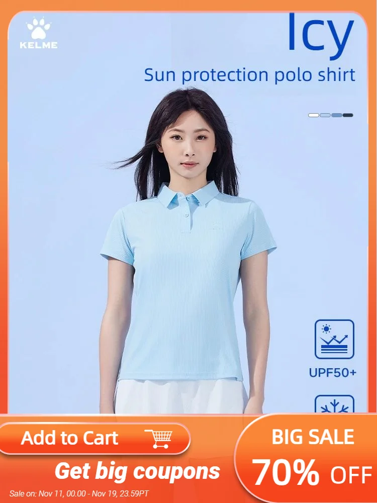 

KELME POLO shirt women's summer commuter fashion tops men's pairs ice silk sunscreen lapel short-sleeved T-shirt