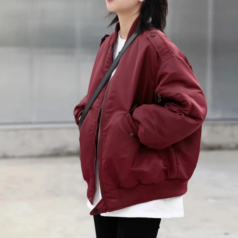 Baumwolle Kleidung Baseball Aviator Mantel Frau Lose Winter Große Vintage Bomber Jacke für Frauen Koreanische Bewertungen Gefüttert Angebote Ziemlich