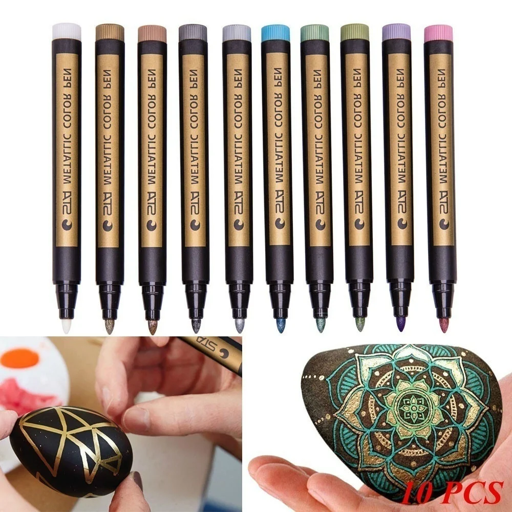 

10PCS/Lot Metallic Markers Paints Pens Art Permanent Writing Markers for Paper Stone Glass Wall