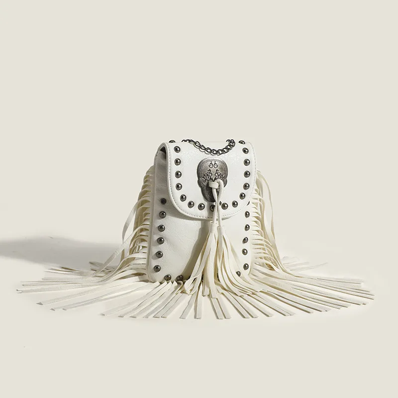 Boho Style Tassel Crossbody Bag Casual Fringe Messenger Bag For Women Luxury Fashion Ladies Vintage Leather Chain Shoulder Bag