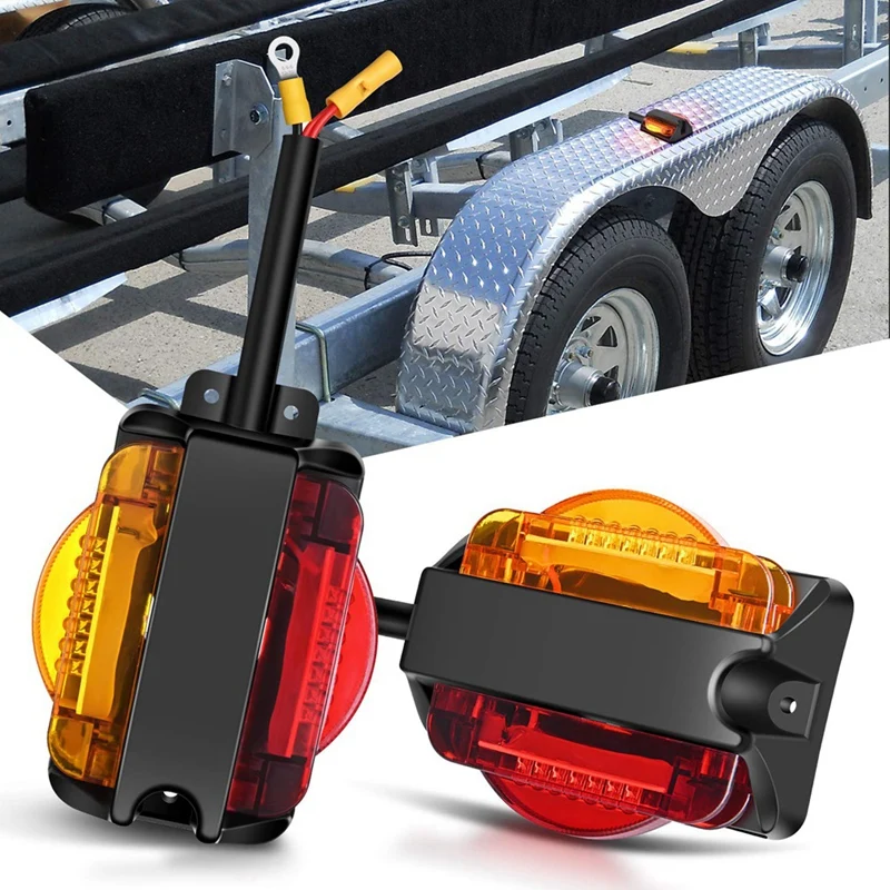 2PCS Amber/Red LED Fender Marker Lights LED Clearance Trailer Fender Lights Trailer Light Assembly