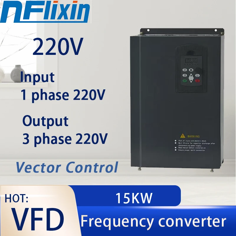 VFD Variable Frequency Inverter 220V 15kw Frequency Converter Single-Phase Input 3-Phase Output Drive Converter Frequency Invert