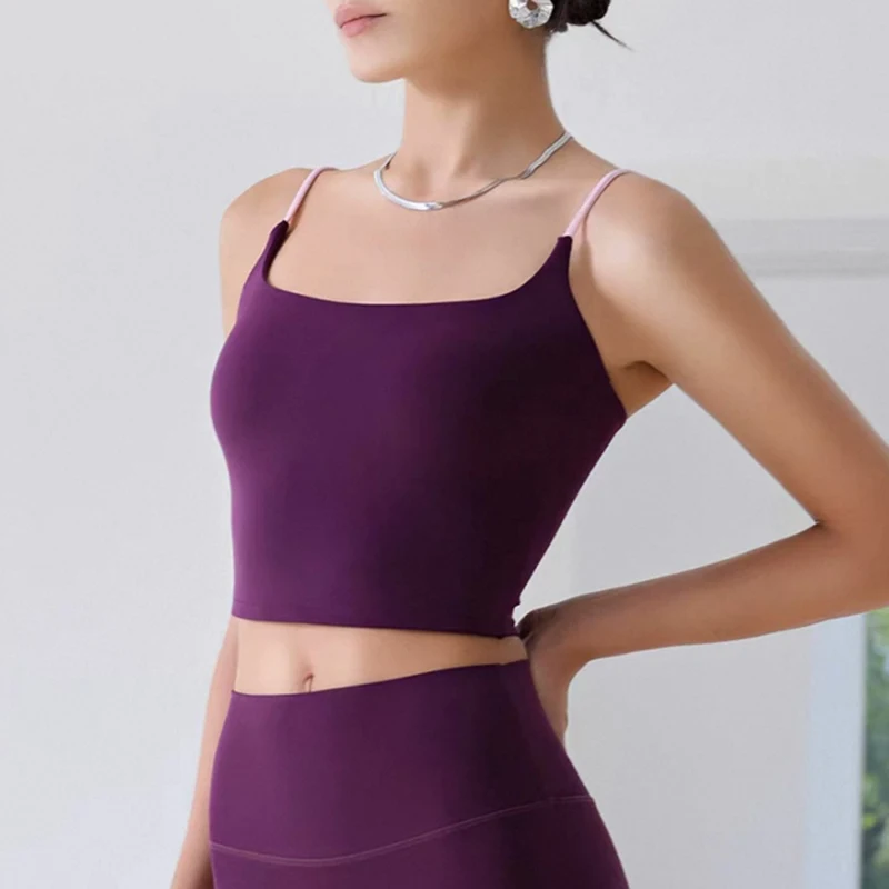Gilet sportivo da yoga sexy senza schienale da donna, reggicalze a contrasto con coppa fissa in un unico pezzo, bellissimo reggiseno fitness per l'abbigliamento attivo