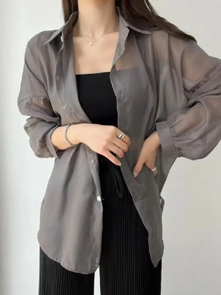 8-kleuren shirts dames pure dunne chique zomer eenvoudig effen zonbestendig temper mode baggy all-match basic Koreaanse stijl kleding