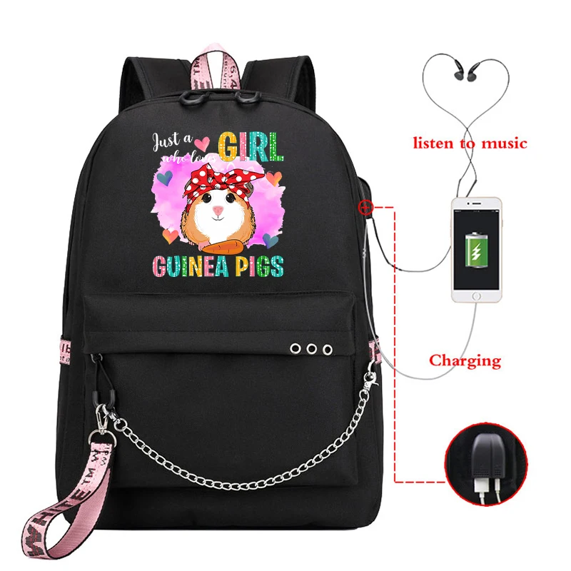 

Kawaii Backpack Just A Girl Who Loves Guinea Pig Backpacks for Teens Girls School Backpack Bags Usb Port BookBag Laptop Rucksack