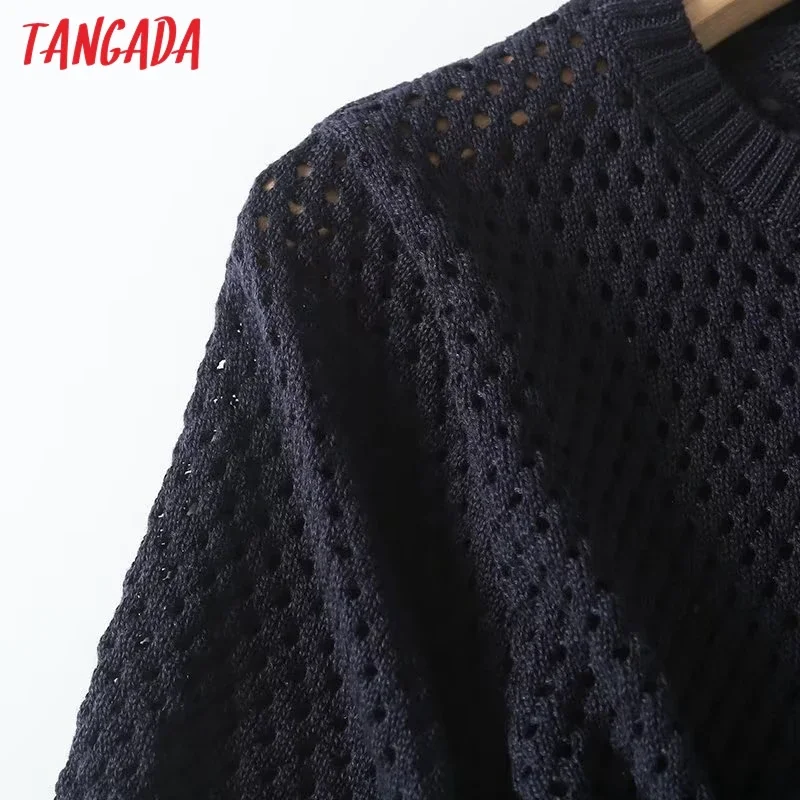 Tangada Women 2024 Crop Knitted Sweater Jumper Short Sleeve Female Slim Pullovers 4C403