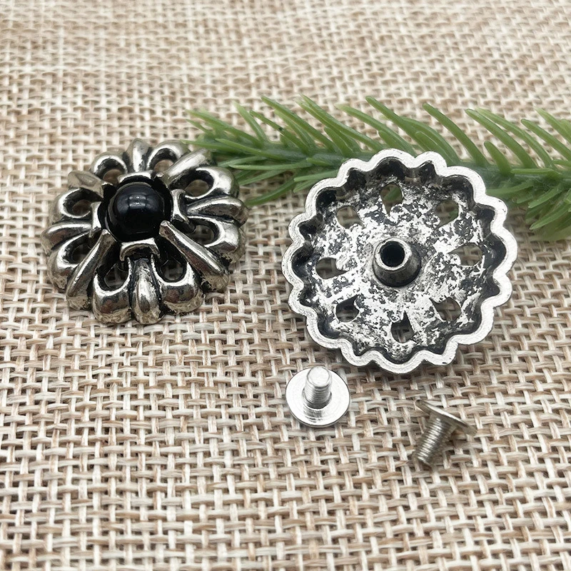 5 Set 26mm Silver Hollow Out Garland Conchos Leathercraft Handbag Belt Turquoise Saddle Concho Screwback