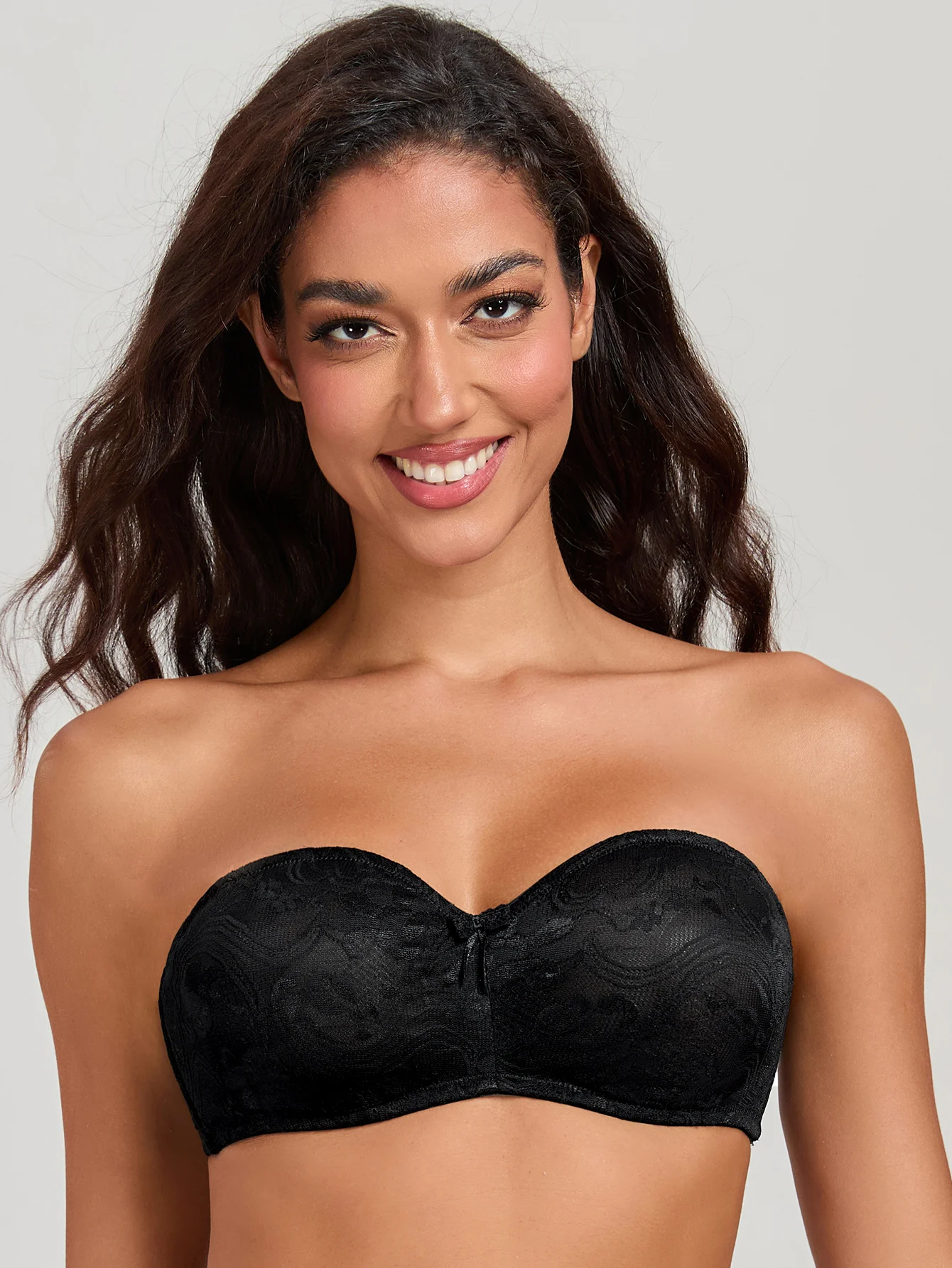 MELENECA Women's No Padding Sheer Lace Bandeau See-Through Minimizer Underwire Strapless Bras view 3