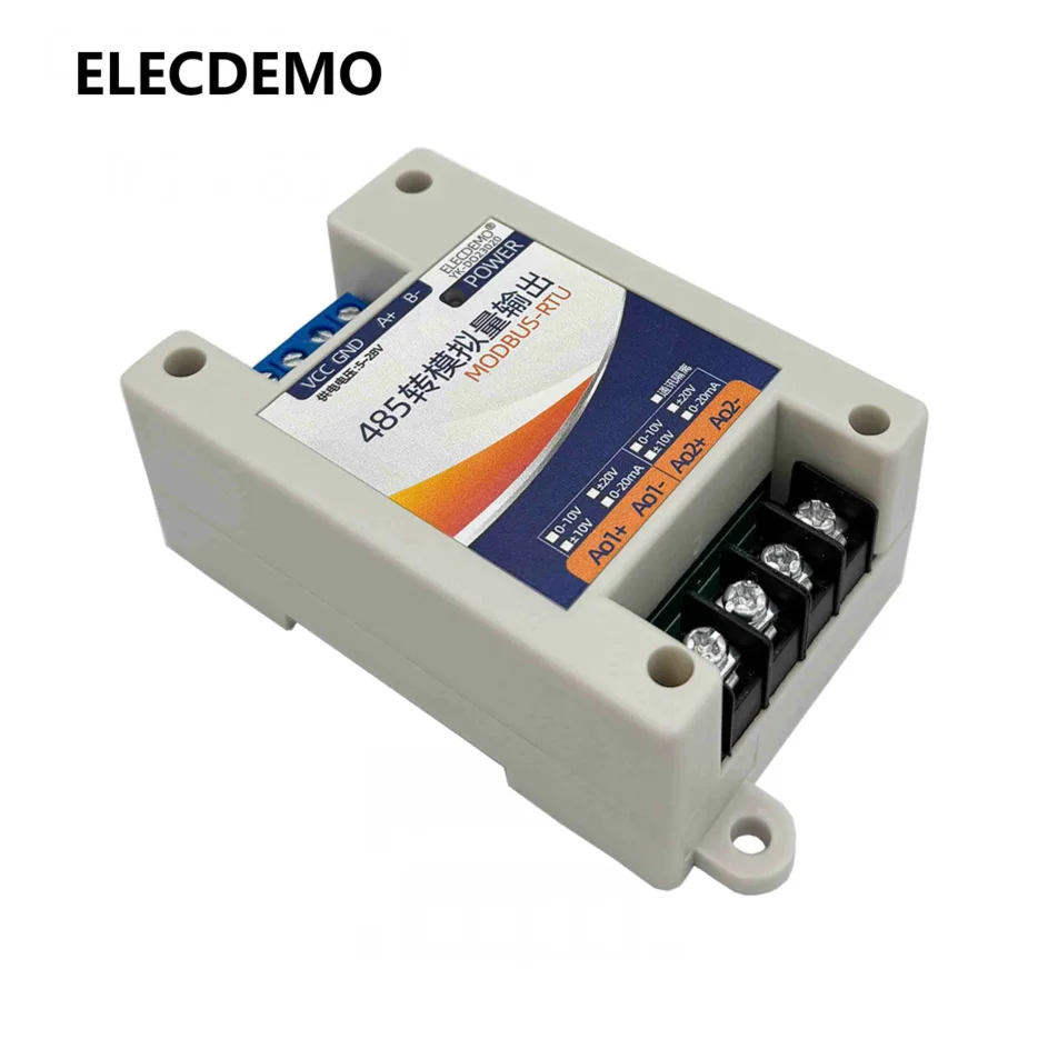 

RS485 to Analog Output Module 0-10V/4-20mA Industrial Control PLC Voltage and Current AO Output Modbus