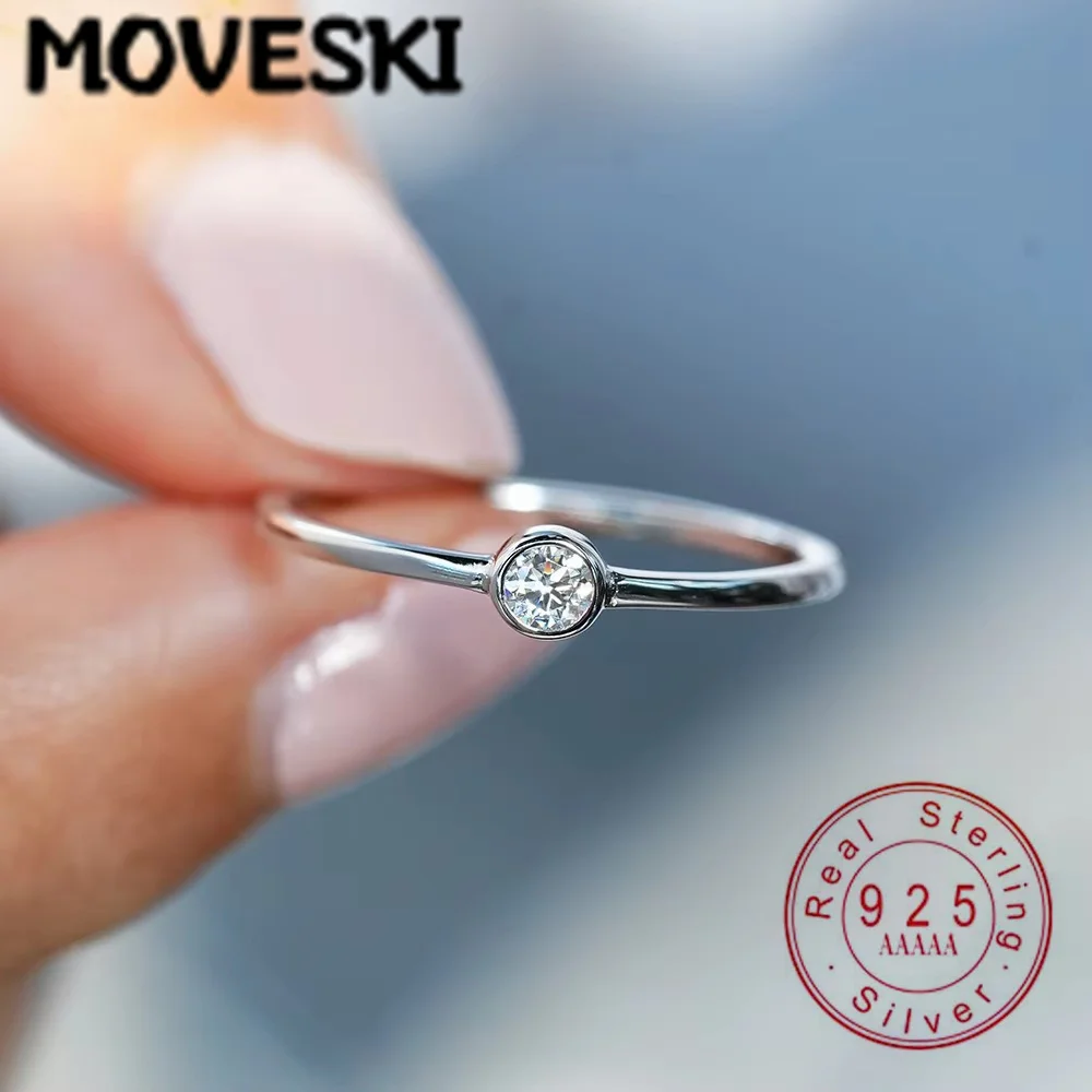 Модное кольцо из стерлингового серебра S925 для женщин, простой круглый браслет с кольцом из муассанита 0,1 карата