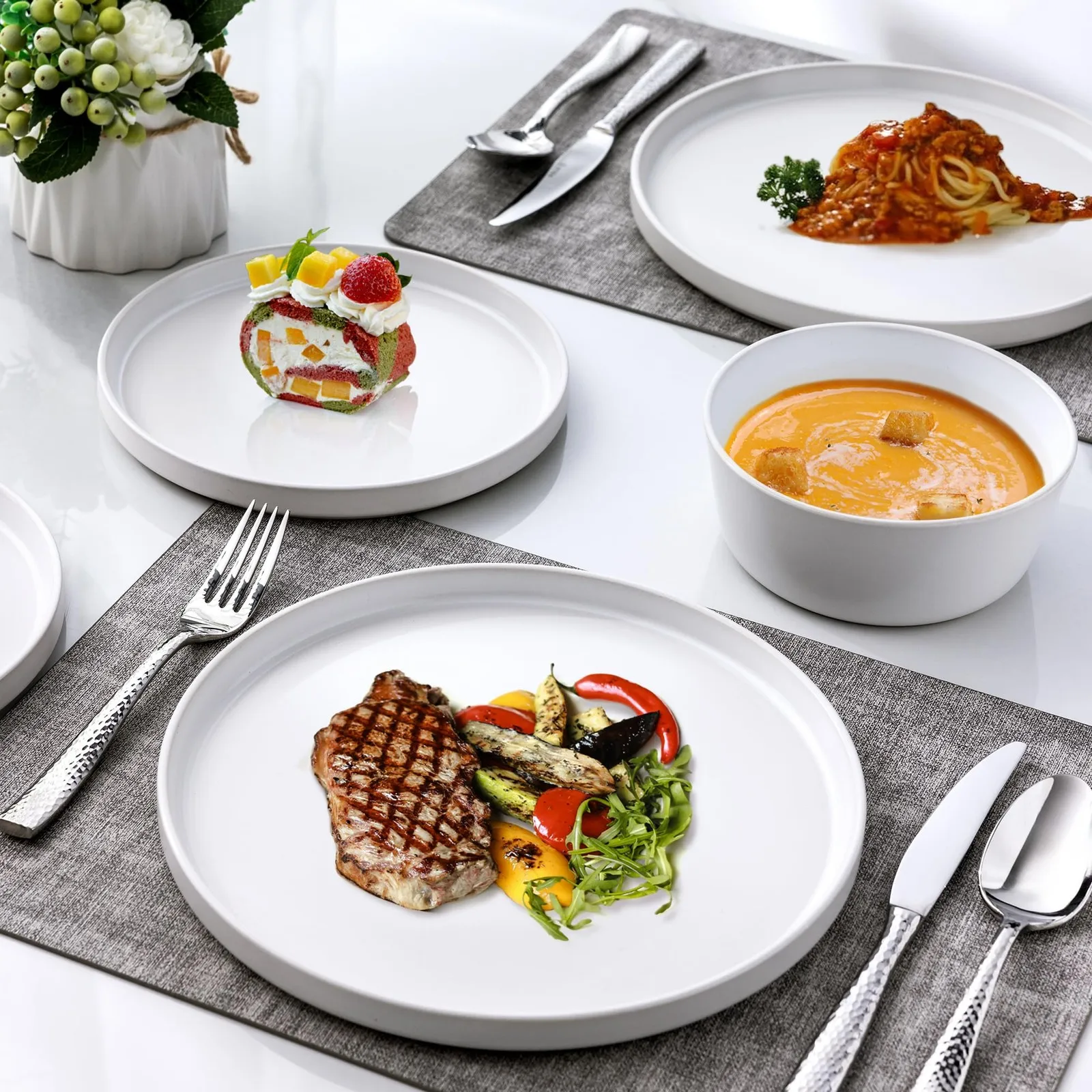 مجموعة أدوات مائدة سيراميك، مجموعة أواني طعام سيراميك حديثة مكونة من 6 أطباق وأطباق حجرية مسطحة، مجموعة أدوات مائدة أنيقة #5