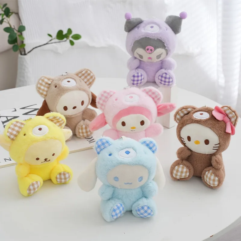 Sanrio Kawaii Plush Keychain Doll Hello Kitty My Melody Kuromi Cinnamoroll Cartoon Animal Stuffed Pendant Backpack Decoration