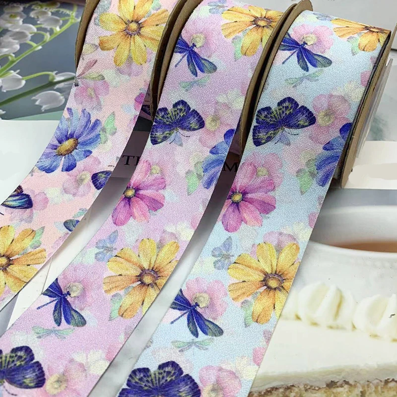 38MM 10Yards Double-Sided Flowers/Butterfly/Wavy Edge Ribbon Hair Bows DIY Crafts Handmade Accessories Clothing Shoe Material