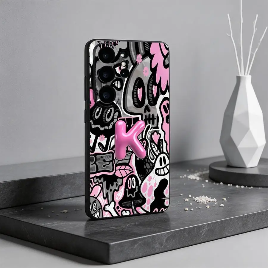 Pink Graffiti Letter K Phone Cover Case for Samsung Galaxy S26 Ultra Note 20 8 9 10 S10 S9 S23 S25+ S24 S26+ S25 Plus S21 FE