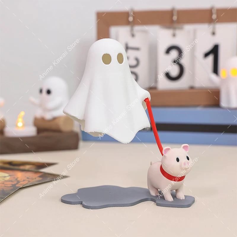 Ghost With Pig Statue Decorations Halloween Gifts, Ghost Quirky Birthday Gifts, 3D Printed Ghost Creative Lamp Bedside Decor