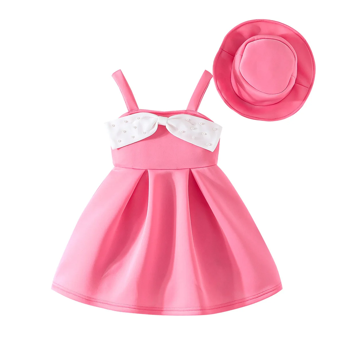 Spring Summer Baby Girl Dress Puff Elegant Sundress with Hat Toddler Girls Clothes Set Children Clothing Princess Dresses Beach