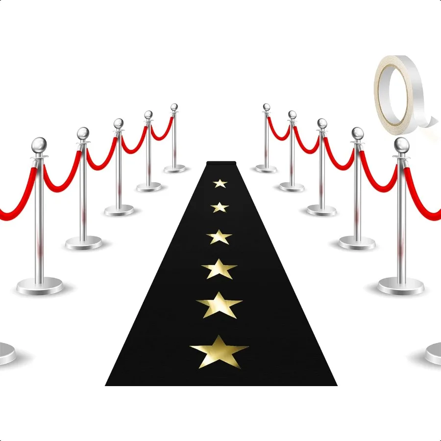

Carpet Runner Party Not Slip Red Aisle Runway Rug Runner with Carpet Tape 60 GSM 20 Pcs Gold Star Cutouts for Movie Graduation