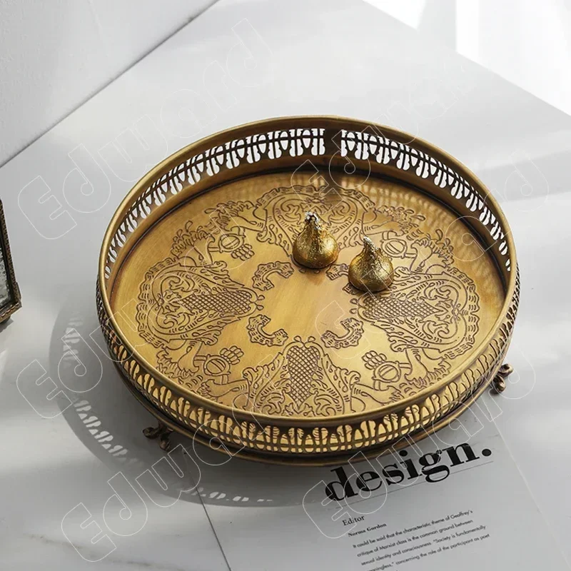 

Retro Storage Tray Light Luxury Style European Style Brass Snack Fruit Plate Creative Copper Decorative Home Furnishings Gateway