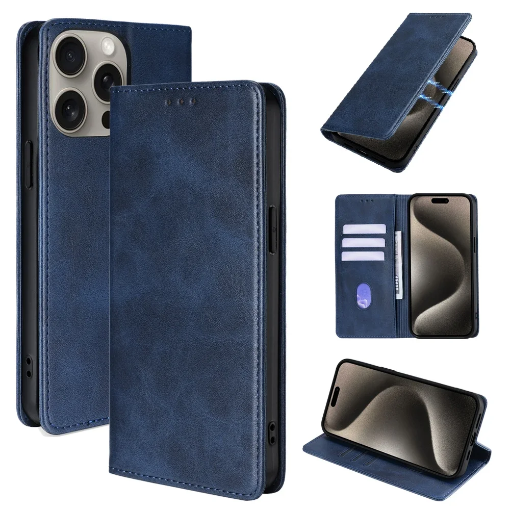 Bussiness Leather Phone Case for iphone 15 14 13 12 11 XS Pro Max X XR SE3 8 7 6 Plus Flip Cover Card Slots Magnetic Wallet Case