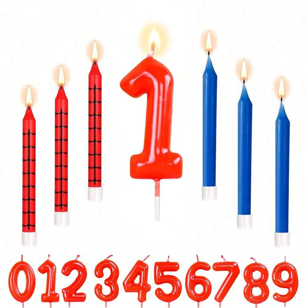6 Spider themed Birthday and Digital Candle Set Spider themed Male and Female Birthday Decorations Candle Cake Top Cover Decorat