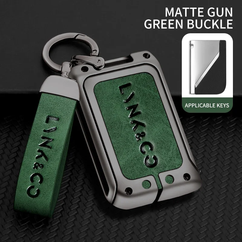 Metal Leather Car Key Case Protector Full Cover Shell Holder For LYNK&CO 05 01 02 03 06 Remote Keychain Auto Styling Accessories