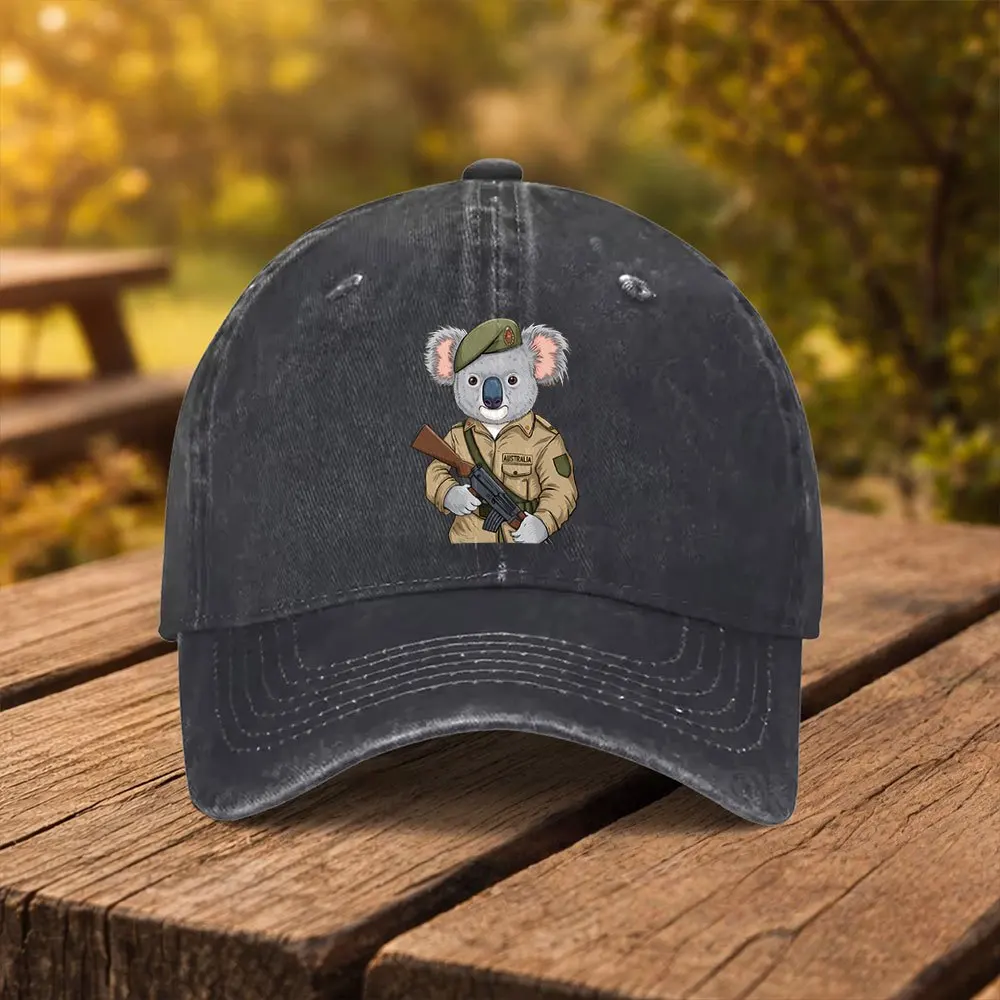 Australian Koala Soldier Print Baseball Cap, Unisex Fashion Duckbill Cap, Suitable for Outdoor Sports, Fitness, Travel, and Outi