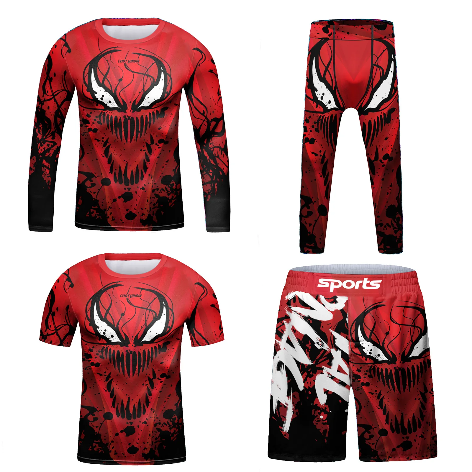 Kid's Sportswear Clothes MMA boxing T-shirt Shorts 4pcs/Set Men 3d print mma compression shirt and pant Bjj Rashguard Sportsuits