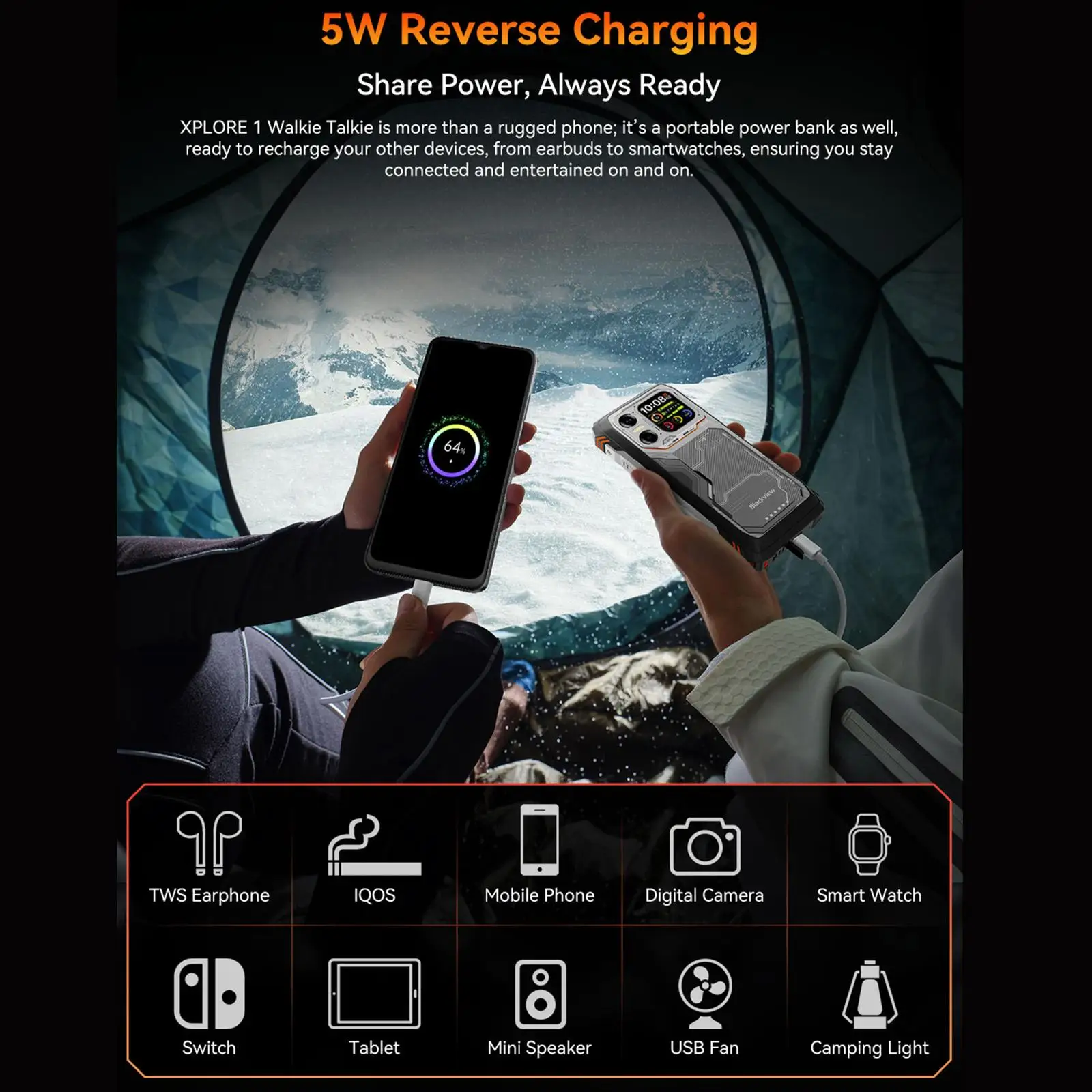 Blackview XPLORE 1 Walkie Talkie Rugged SmartPhone 12GB+256GB 6.78" 120Hz Display MediaTek Dimensity 7050 20000mAh 64MP Cellpho