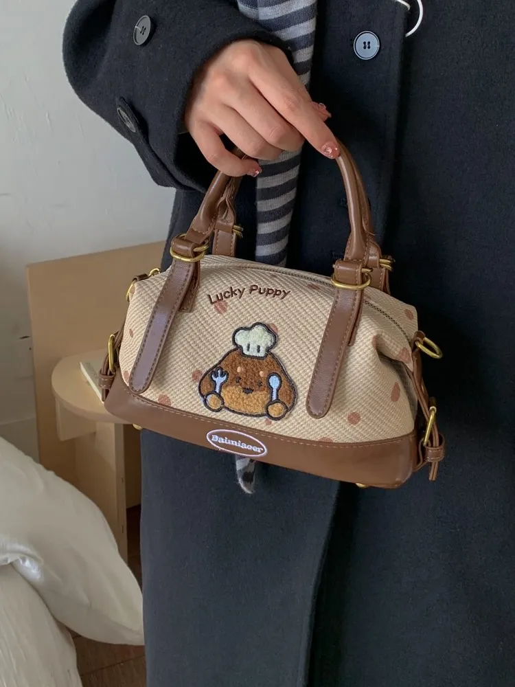 

Cute Cartoon Dog Handbag Women's Faionable Autumn Winter oulder Crossbody Pillow Bag Detachable Strap Soft Material