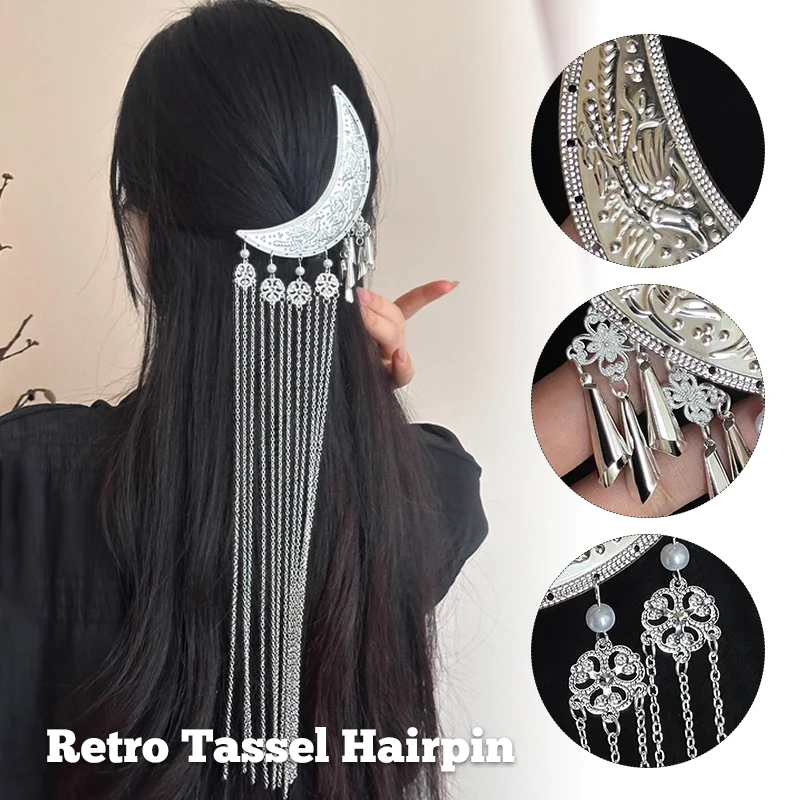 1pc Hanfu Accessories Long Tassel Back Hairpin Ancient Style Hairpin  Warring States Robe Wei and Jin Style Headdress