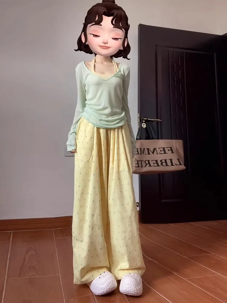 

Spring Summer Women's Casual Polka Dot Wide Leg Pants T-irt Vest Tee Piece Set High End Feel 2025 New Arrival