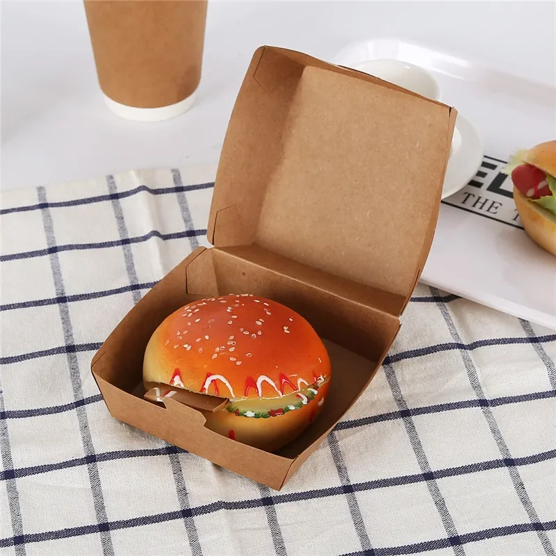 50/100pcs   11x10x6cm Burger Lunch Box Kraft Paper Box Disposable Burger Food Box Takeaway Package Western Food Cake Box