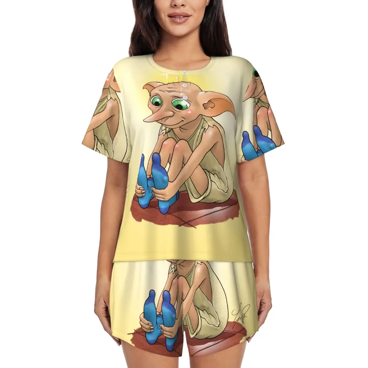 

Custom Dobby-Halloween Pajama Sets Women's 2 Piece Magic Movie Short Sleeve Pjs Shorts Sleepwear
