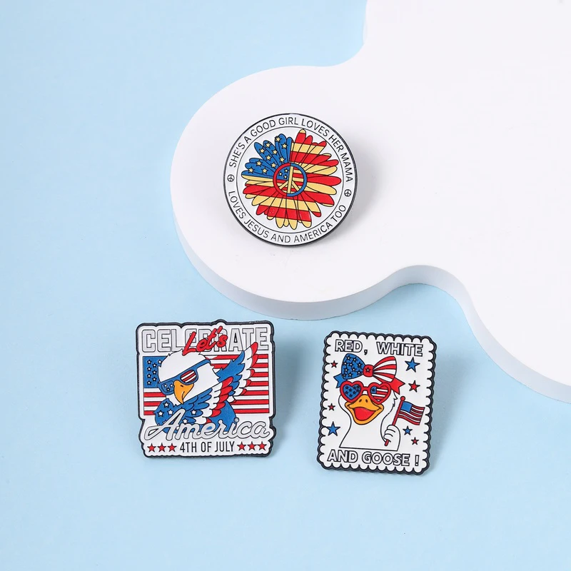 4th of July American Independence Day Enamel Pin Bald Eagle Flag Sunflower Song Lyric Brooch Backpack Clothes Badge Jewelry Gift