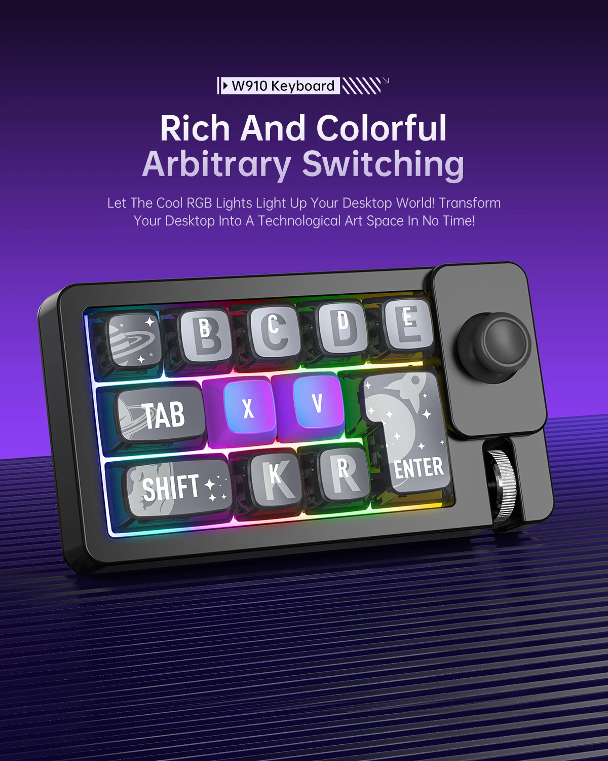 W910 12Key Wireless Macro Mechanical Keypad Hot Swappable RGB Mini Keyboard with Joystick Knob for PC Gaming Video Edit