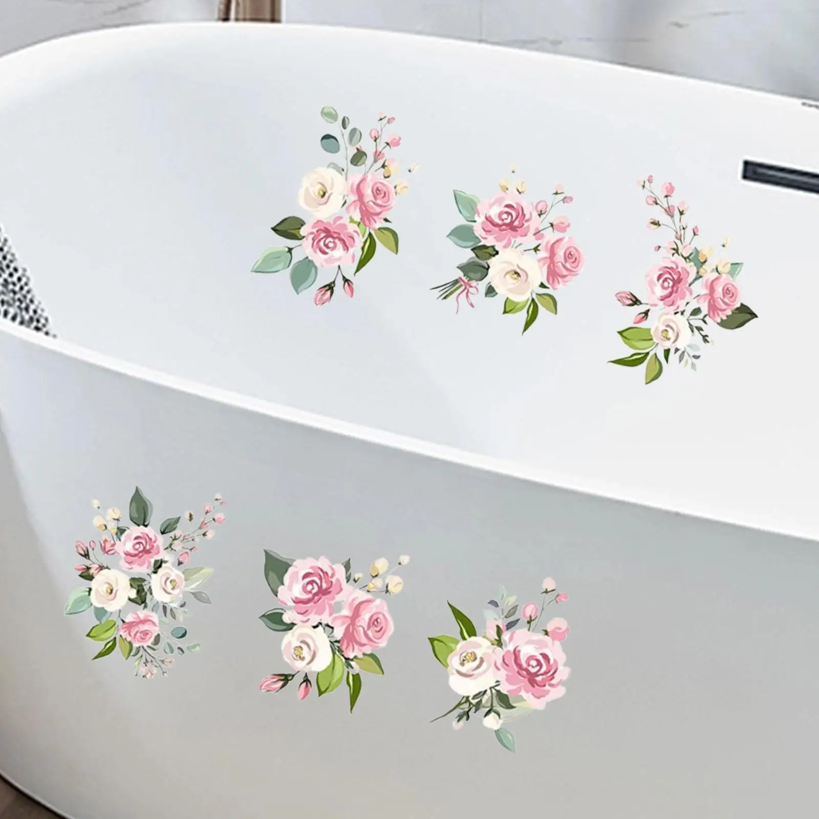 6 Pieces Flowers Wall Decals Beautiful Waterproof Elegant Bathroom Decals Easy