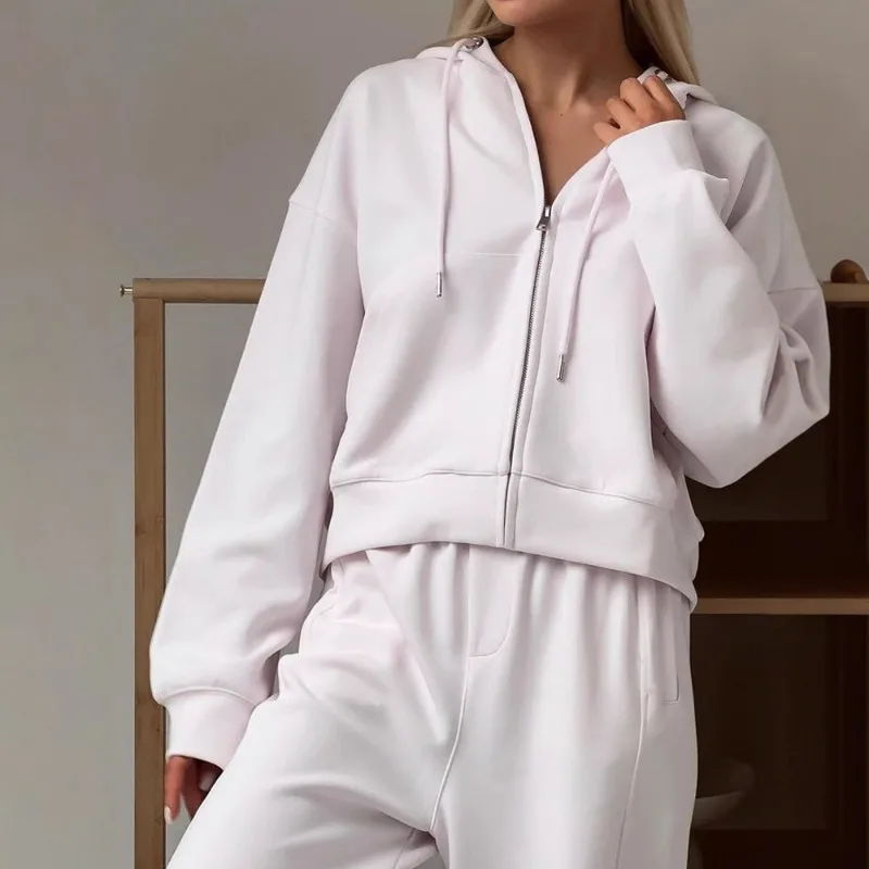 A New Two-piece Casual Set Of Women's Clothing on AliExpress Featuring Zippered Hooded Sporty Cardigan with A Tie and Long Pants