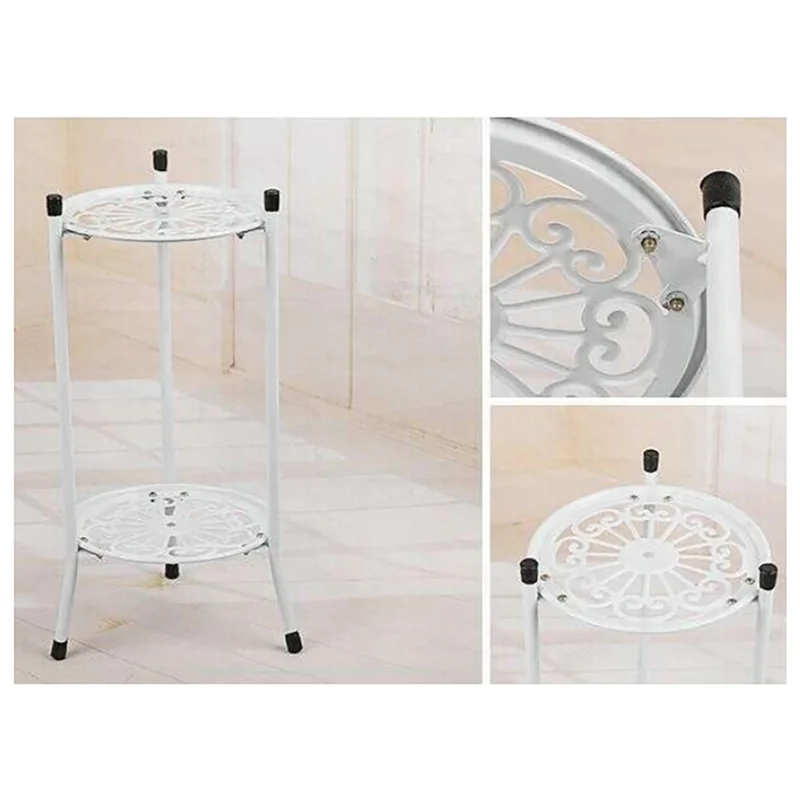 ABFI 2X Two-Layer Elegant Metal Plant Stand Shelf Potted Plant Holder Modern Tall Plant Pot Stands For Indoor Outdoor Decor A