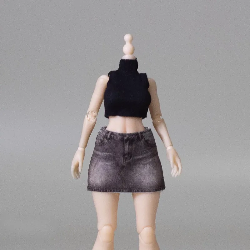 JZAO 1/12 Maßstab, einfarbige, elastische, ärmellose Weste, bedruckter Rock, Kleidung für 6-Zoll-Tbl-Snail-Shell-Romankey-Actionfiguren und Puppen. – Detail 6
